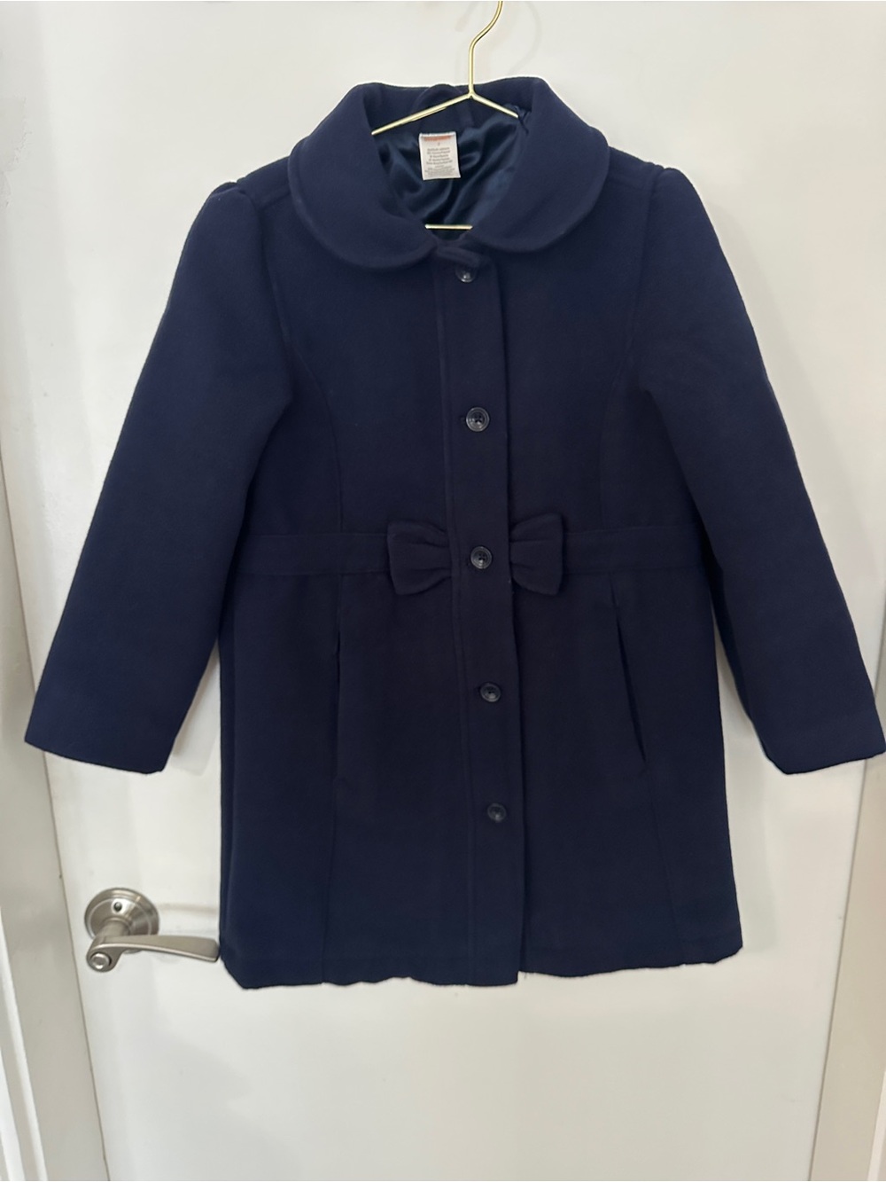 Gymboree Navy Dress/ Pea Coat Size 7 NWOT PeterPan Collar Bow Detail Fully Lined
